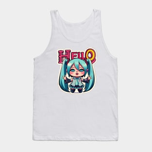 Cute Anime Blue Hair Hello Tank Top